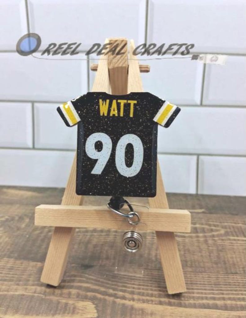 Sports Jersey Badge Reel TJ Watt Pittsburgh Football Inspired Medical Nursing Office Retractable ID Holder image 5