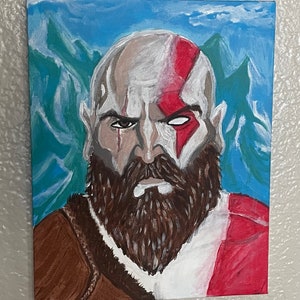 Original God Of War Art - Acrylic Artwork - Mythical Warrior Kratos - Gaming Decor - Video Game Art - 10x8 Kratos Painting