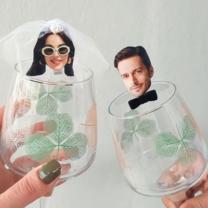Personalized Champagne Glass Decorations Photo Wine Drink Decorations for Wedding 3D Veil and Bow Tie Bachelorette
