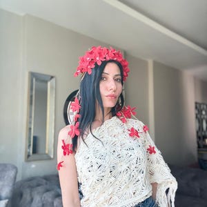 Red Flower Crown with Ivy – Boho Floral Headpiece for Weddings, Festivals, Photoshoots