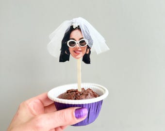 Photo Bride Cupcake Toppers| Personalized Face 3D Veils Cupcake Decorations| Perfect Bridal Shower Bachelorette Party Funny Picks