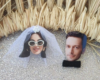 Custom Bride and Groom Earrings – Funny Wedding Jewelry – Personalized Face Earrings – Bachelorette Party Gift – 3D Couple Earrings
