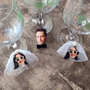 Personalized Bride & Groom Wine Charms – Custom Wedding Glass Markers – Bridal Shower or Bachelorette Gift