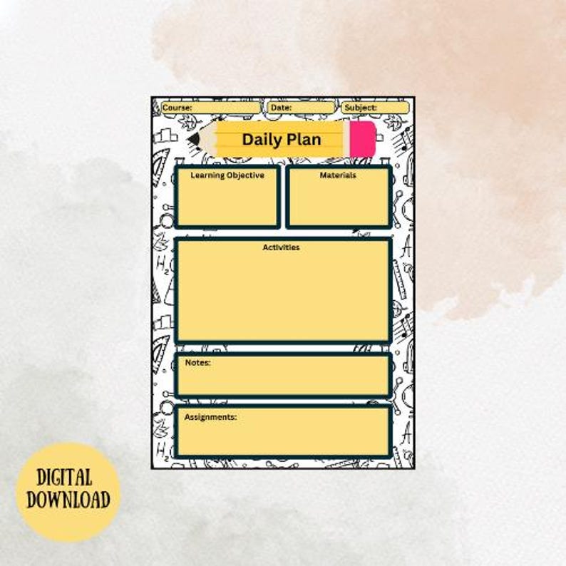 Daily Activity Plan Template | Printable PDF for Elementary & High ...