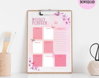 Planejador semanal | Tema borboleta rosa | Download digital (8,5" x 11")