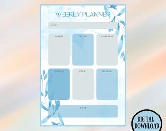 Plano de Aula Semanal de Primavera | Tema Floral Azul | Download Digital (8,5" x 11)