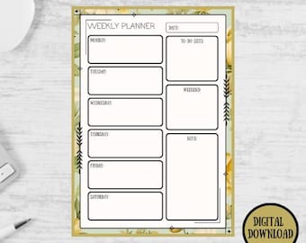 Planejador semanal com design floral verde