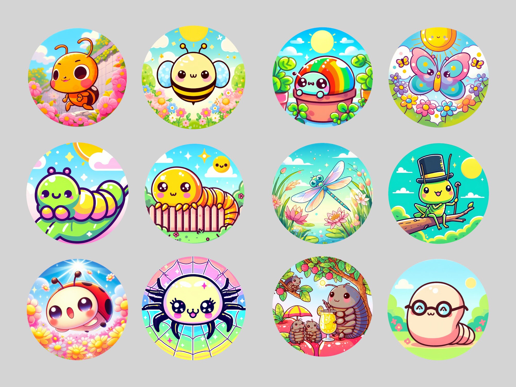 Cute Kawaii Bug Sticker Pack - Set of 12 Stickers - Waterproof - Phone ...