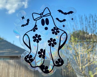 Halloween Heminredning Solfångare Halloweenflicka Spöke fönsterklistermärke solfångare regnbågstillverkare fågelavskräckande klistermärke Färgskiftande