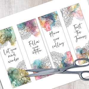 Mandala Wisdom Bookmarks - Set of 4 Printable Book markers with spiritual message - Inspirational quotes - PNG, instant download