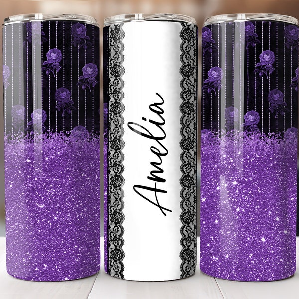 Add Your Own Text - Witchy Purple Gothic Glitter Sublimation Tumbler Design - 20oz Skinny Tumbler Template - PNG - Personalize your Tumbler