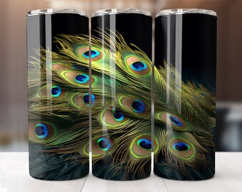 3D Peacock Feathers - 20 oz Sublimation Tumbler Wrap Design, Instant Digital Download, Straight and Tapered Sublimation Tumbler Design