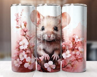 Cute White Rat Floral  - 20 oz Sublimation Tumbler Wrap Design, Instant Digital Download, Straight and Tapered Sublimation Tumbler Design