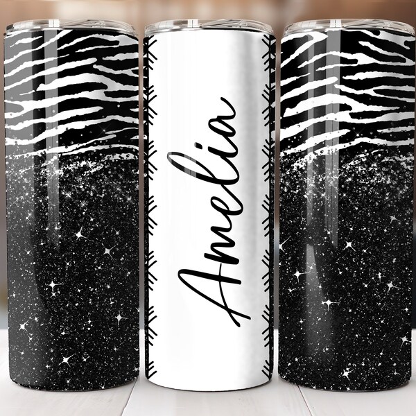 Add Your Own Text - Zebra Print and Glitter Sublimation Tumbler Design - 20oz Skinny Tumbler - PNG - Personalize your File - Animal Print