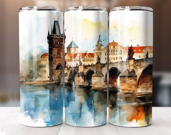 Prague Old City - 20 oz Sublimation Tumbler Wrap Design, Instant Digital Download, Straight and Tapered Sublimation Tumbler Design