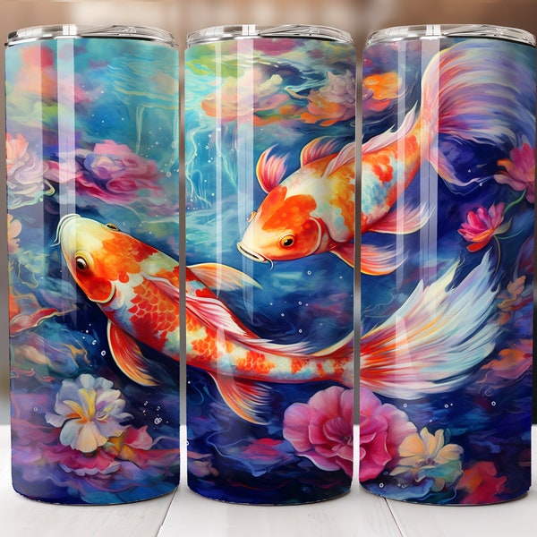 Koi Fische in einem Teich - 20 oz Sublimation Tumbler Wrap Design, sofortiger digitaler Download, gerade und konisch Sublimation Tumbler Design