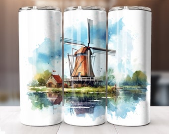 Holland Windmill - 20 oz Sublimation Tumbler Wrap Design, Instant Digital Download, Straight and Tapered Sublimation Tumbler Design