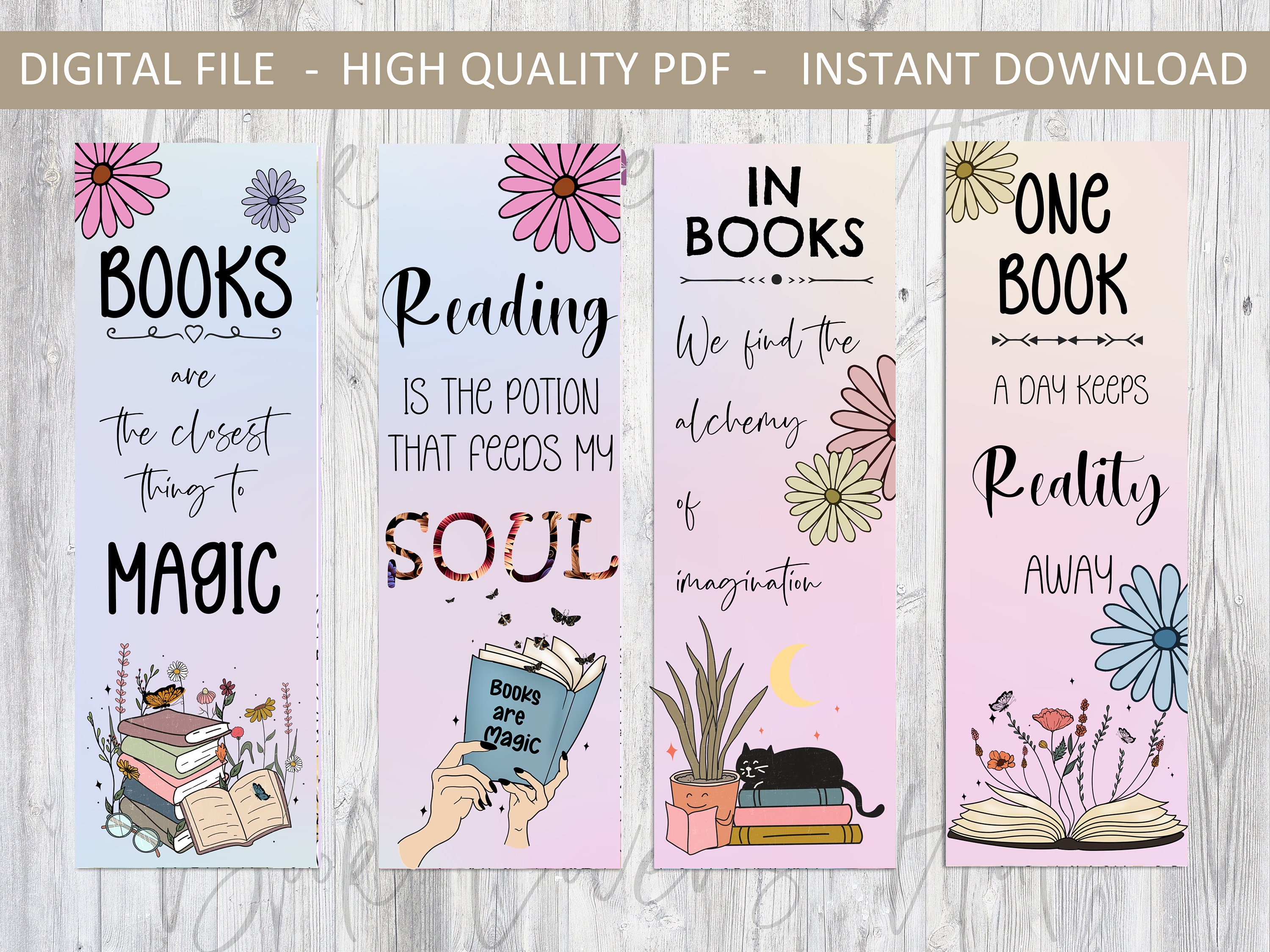The Magic of Books Bookmarks - Set of 4 Printable book markers - Perfect for junk journal, gift and creative projects - instant download The Magic of Books Bookmarks - Set of 4 Printable book markers - Perfect for junk journal, gift and creative projects - instant download
