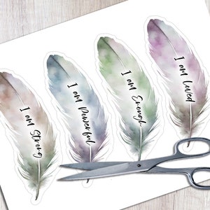 Feather Bookmarks - Set of 4 Printable Book markers with spiritual wisdom - Inspirational quotes - PNG, PDF, JPEG - instant download