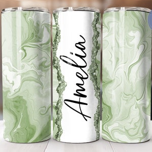 Add Your Own Text - Sage Green Marble Glitter Sublimation Tumbler Designs - 20oz Skinny Tumbler Templates - PNG - Personalize your Tumbler