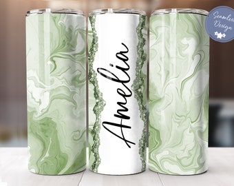 Add Your Own Text - Sage Green Marble Glitter Sublimation Tumbler Designs - 20oz Skinny Tumbler Templates - PNG - Personalize your Tumbler