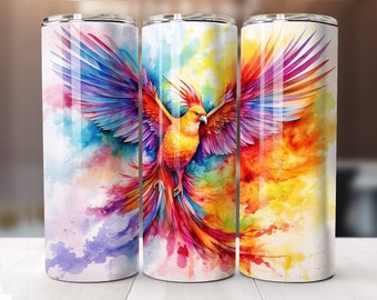 Phoenix colorido - Diseño de envoltura de vaso de sublimación de 20 oz, Descarga digital instantánea, Diseño de vaso de sublimación recto y cónico