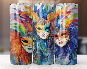 Mardi Gras Masks - 20 oz Sublimation Tumbler Wrap Design, Instant Digital Download, Straight and Tapered Sublimation Tumbler Design