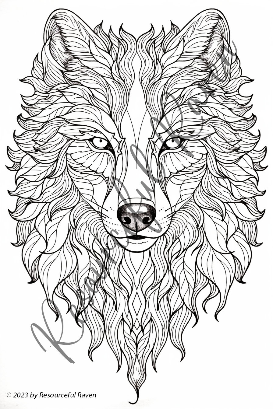 13 Majestic Wolfs Printable Adult Coloring Pages Mystical Wolfs ...