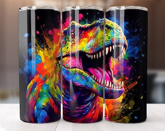 Watercolor T-Rex Dinosaur - 20 oz Sublimation Tumbler Wrap Design, Instant Digital Download, Straight and Tapered Sublimation Tumbler Design