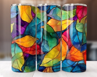 Rainbow color fall leaves - 20 oz Sublimation Tumbler Wrap Design, Instant Digital Download, Straight and Tapered Sublimation Tumbler Design