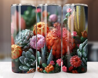 3D Succulents, Cactus - 20 oz Sublimation Tumbler Wrap Design, Instant Digital Download, Straight and Tapered Sublimation Tumbler Design