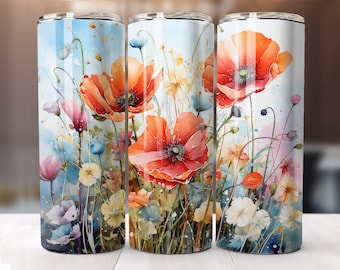 Poppy Field PNG - 20 oz Sublimation Tumbler Wrap Design, Instant Digital Download, Straight and Tapered Sublimation Tumbler Design