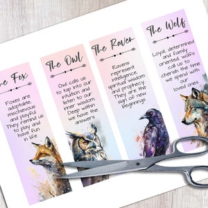 Animal Wisdom Bookmarks - Set of 4 Printable Book markers with spiritual guidance - Inspirational quotes - PNG, instant download