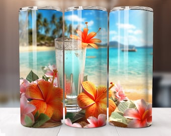 Hawaii Vibes - Cocktail 1 - 20 oz Sublimation Tumbler Wrap Design, Instant Digital Download, Straight and Tapered Sublimation Tumbler Design