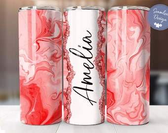 Add Your Own Text - Red Marble Glitter Sublimation Tumbler Designs - 20oz Skinny Tumbler Templates - PNG - Personalize your Tumbler