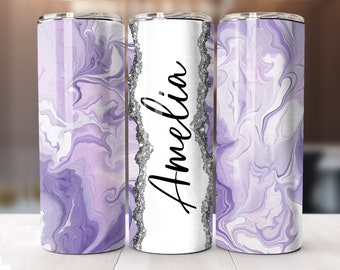 Add Your Own Text - Lilac Marble Glitter Sublimation Tumbler Designs - 20oz Skinny Tumbler Templates - PNG - Personalize your Tumbler