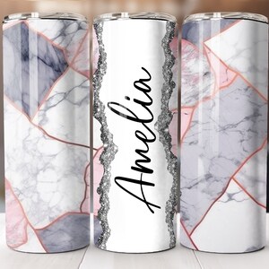 Add Your Own Text - Pink Marble Tiles Sublimation Tumbler Designs - 20oz Skinny Tumbler Templates - PNG - Personalize your Tumbler