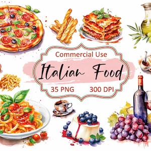 Italian Food PNG Clip art Set - Watercolor Italian Food Selection, 35 PNG Transparent images, Instant Download, Private and Commercial Use