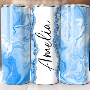 Add Your Own Text - Ocean Blue Marble Glitter Sublimation Tumbler Designs - 20oz Skinny Tumbler Templates - PNG - Personalize your Tumbler