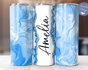 Add Your Own Text - Ocean Blue Marble Glitter Sublimation Tumbler Designs - 20oz Skinny Tumbler Templates - PNG - Personalize your Tumbler