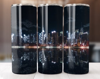 Night City Landscape - 20 oz Sublimation Tumbler Wrap Design, Instant Digital Download, Straight and Tapered Sublimation  Design
