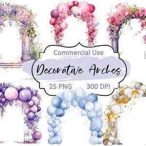 Decorative Arch Clipart PNG - Watercolor Floral and Balloon Arches, 25 PNG Transparent images, Instant Download, Private and Commercial Use