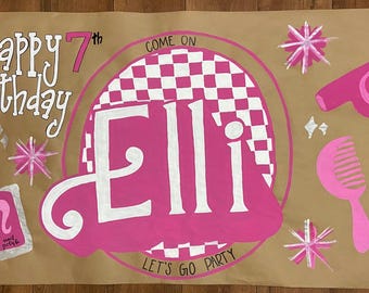 Hand-painted Barbie Birthday Banner: Hand-Painted Kraft Paper Banners