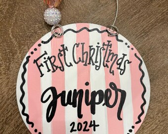 Hand-Painted “Girl’s First Christmas” Wood Ornament