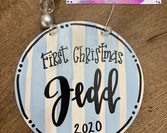 Hand-Painted “Boy’s First Christmas” Wood Ornament