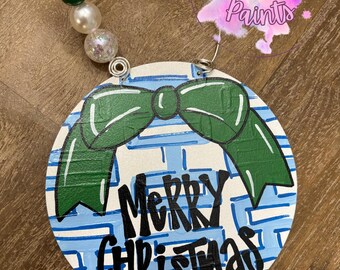 Hand-Painted “Chinoiserie Merry Christmas” Wood Ornament