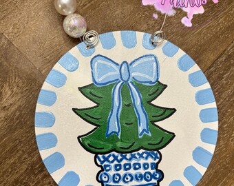 Hand-Painted “ Blue Chinoiserie Tree” Wood Ornament