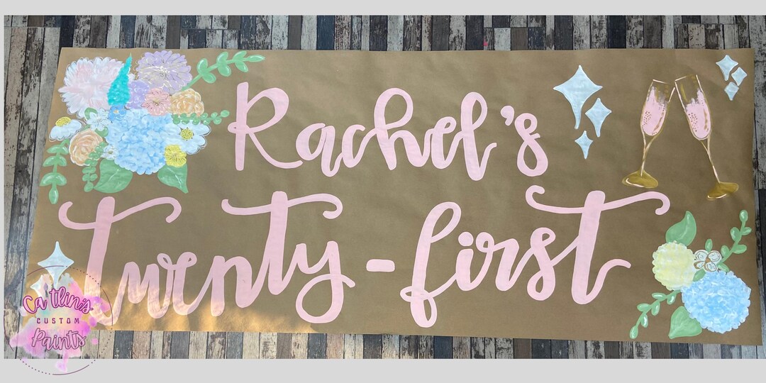 Twenty First Banner Hand-painted 21st Floral Birthday Banner: Hand-painted Kraft Paper ...