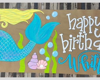 Hand-painted Mermaid Birthday Banner: Hand-Painted Kraft Paper Banners