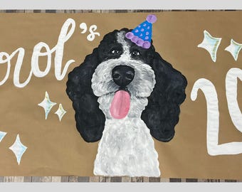 Hand-painted Dog themed Birthday Banner: Hand-Painted Kraft Paper Banners